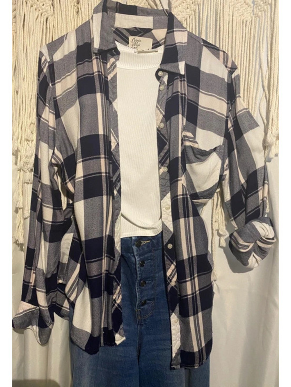 Blue and cream checkered flannel